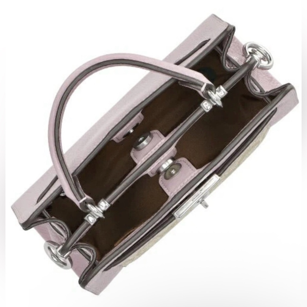 Coach Mini Lane Top Handle In Signature Canvas in Silver/Light Khaki/Ice Purple - Picture 3 of 8